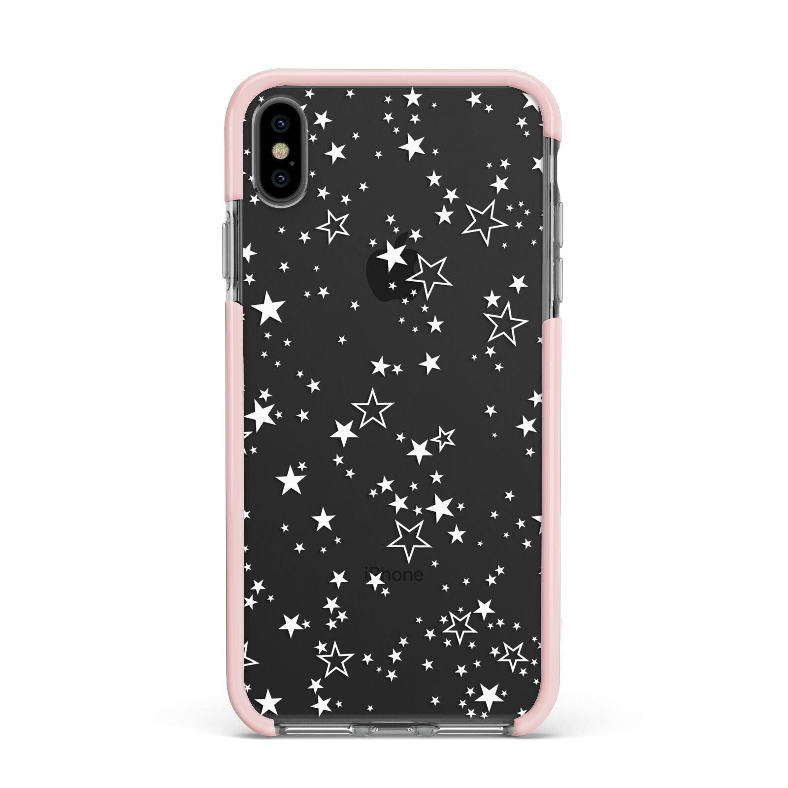White Star Apple iPhone Xs Max Impact Case Pink Edge on Black Phone