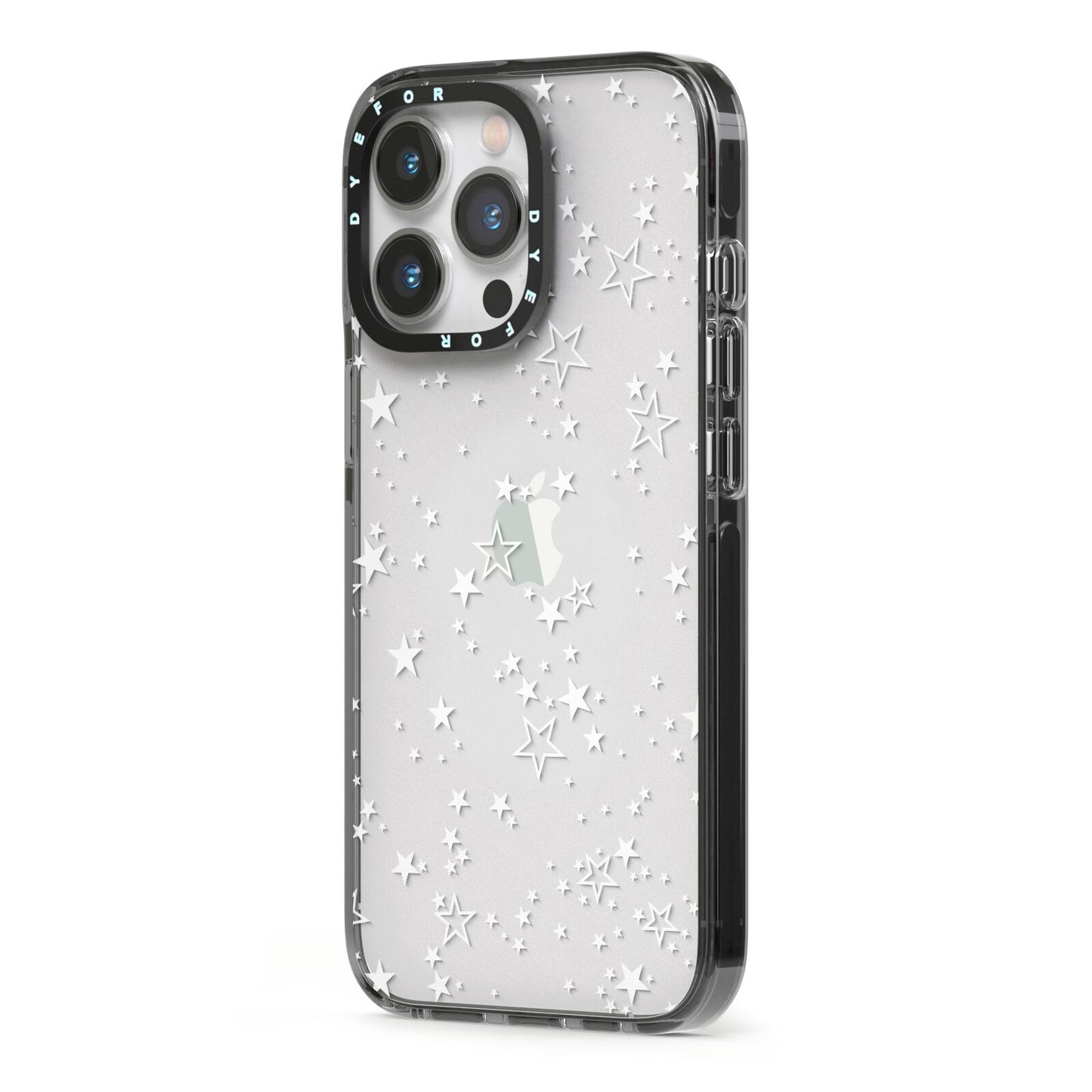 White Star iPhone 13 Pro Black Impact Case Side Angle on Silver phone