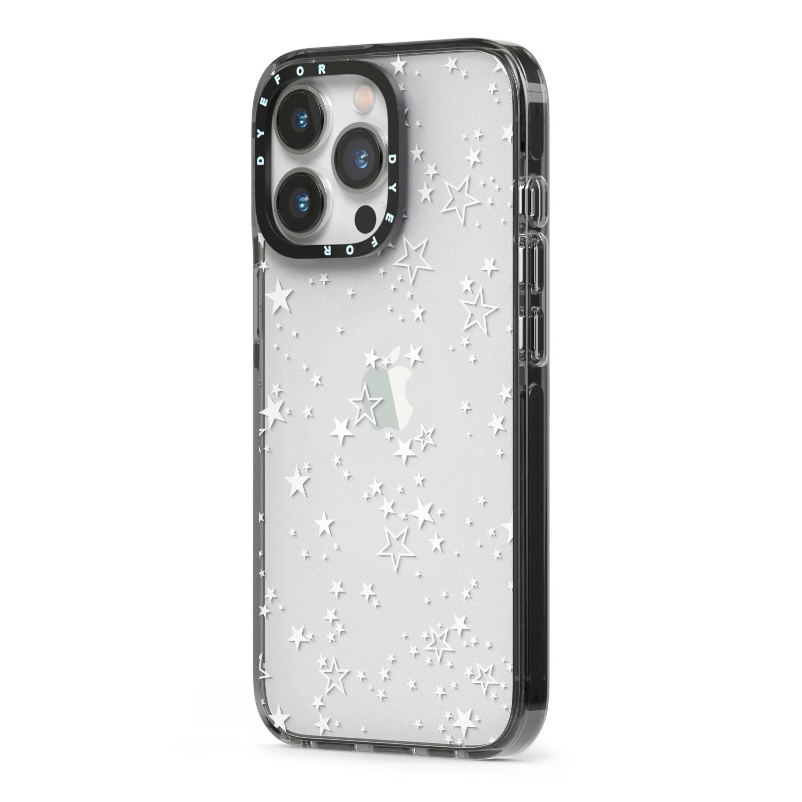White Star iPhone 13 Pro Black Impact Case Side Angle on Silver phone