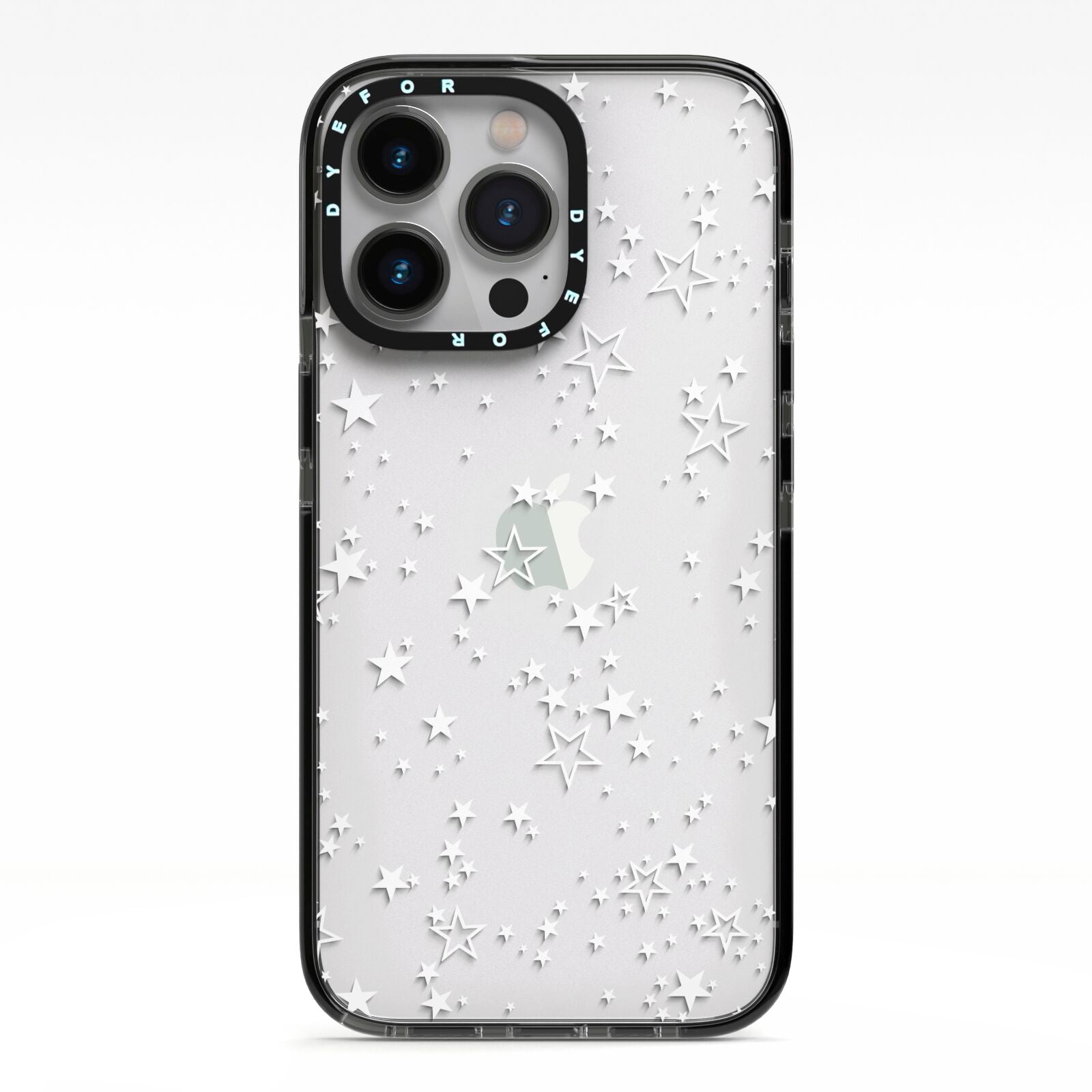 White Star iPhone 13 Pro Black Impact Case on Silver phone