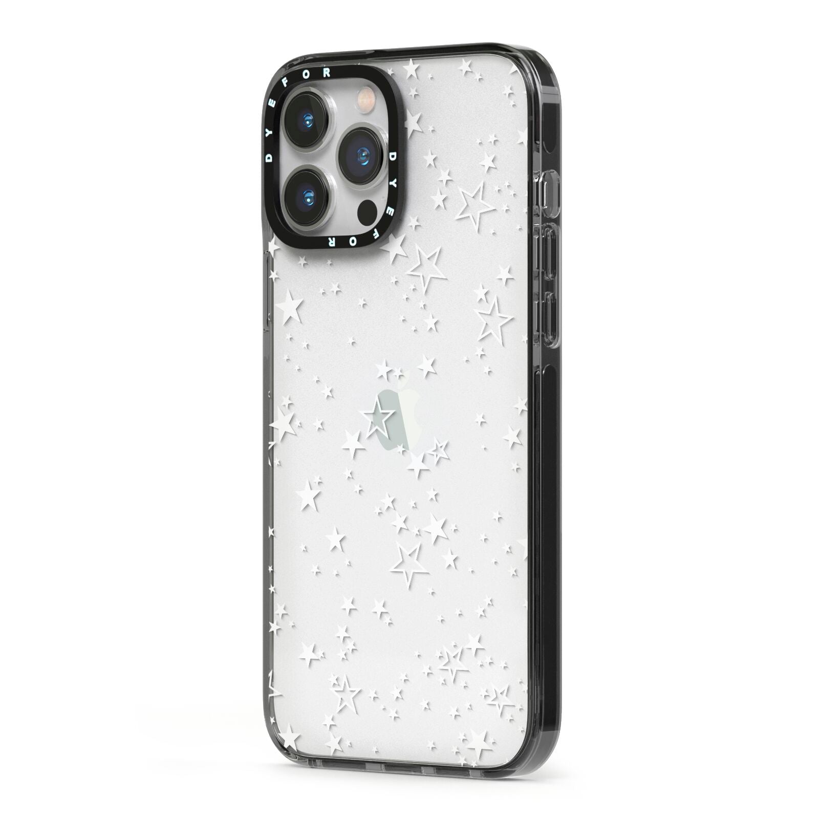 White Star iPhone 13 Pro Max Black Impact Case Side Angle on Silver phone