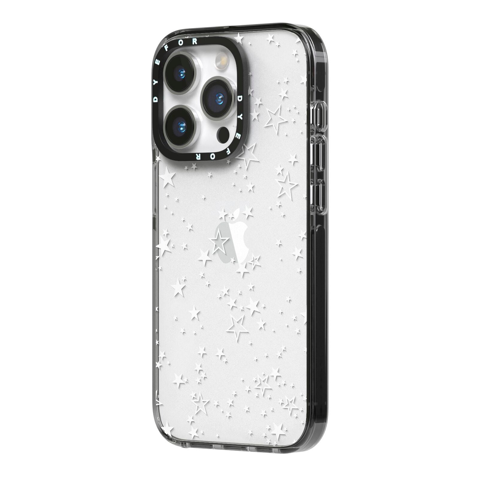 White Star iPhone 14 Pro Black Impact Case Side Angle on Silver phone