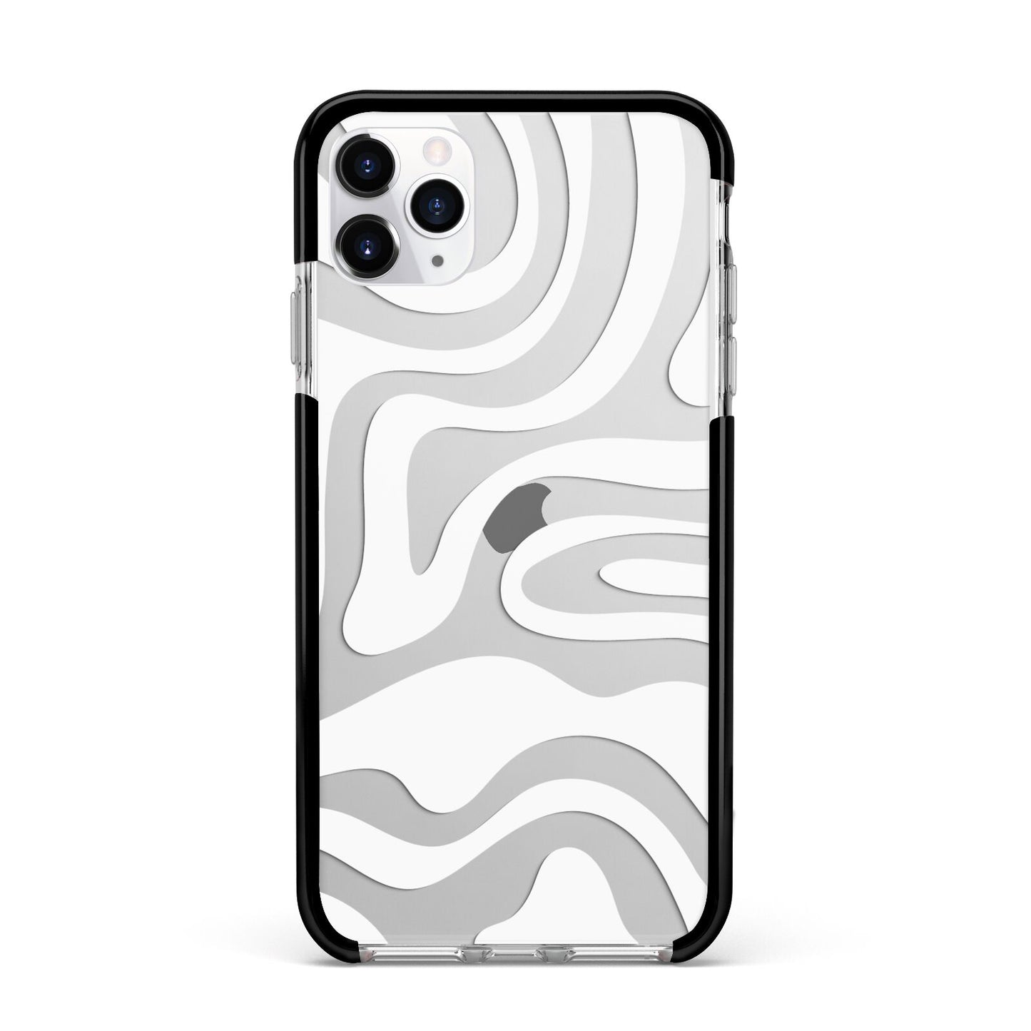 White Swirl Apple iPhone 11 Pro Max in Silver with Black Impact Case