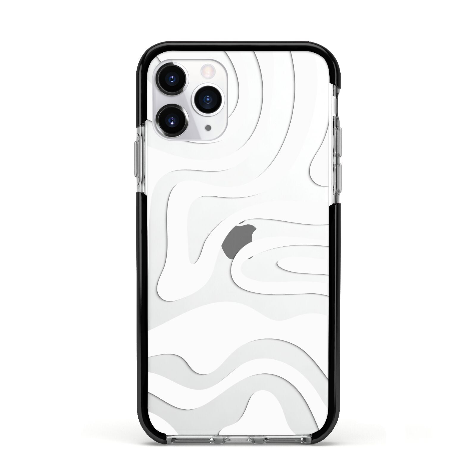 White Swirl Apple iPhone 11 Pro in Silver with Black Impact Case