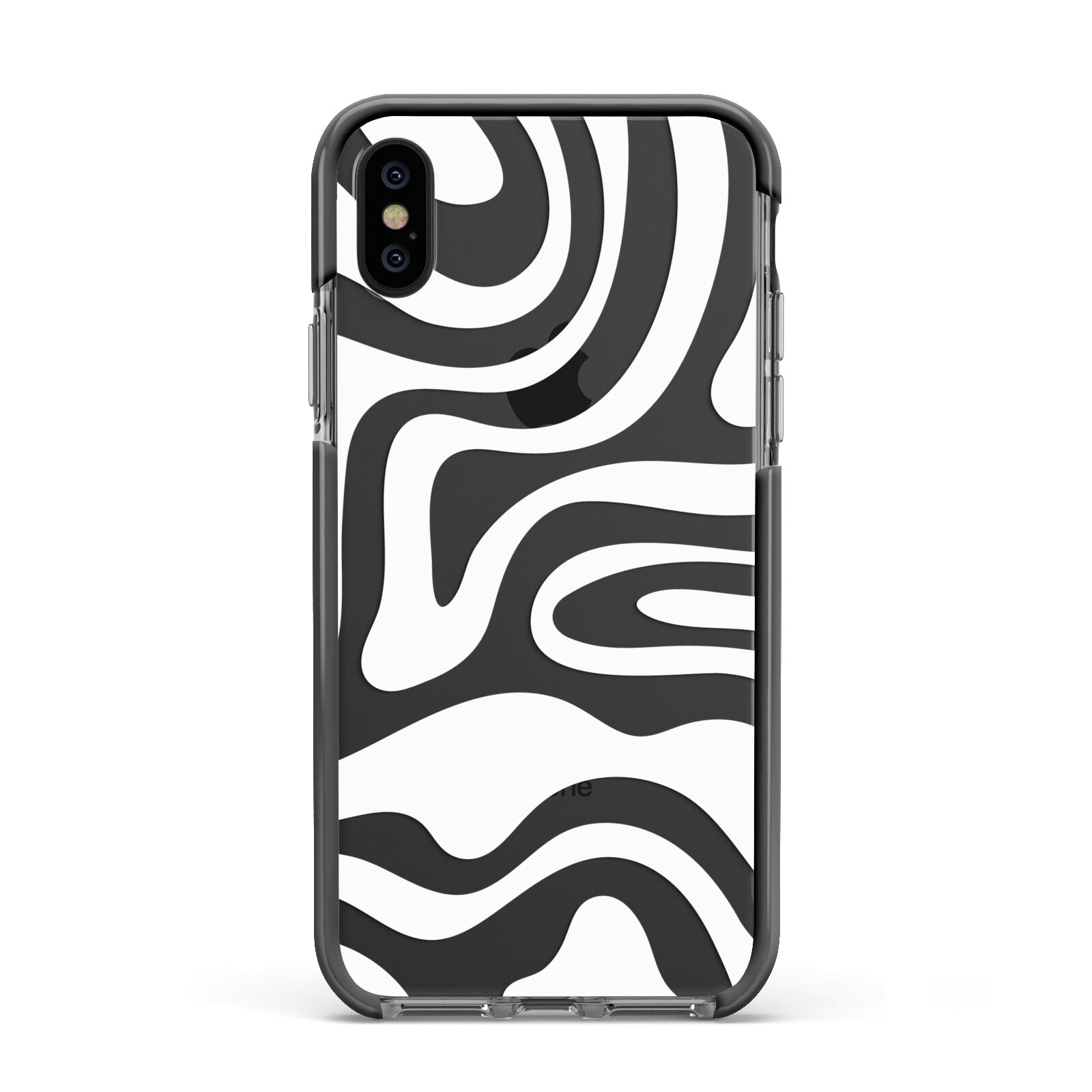 White Swirl Apple iPhone Xs Impact Case Black Edge on Black Phone