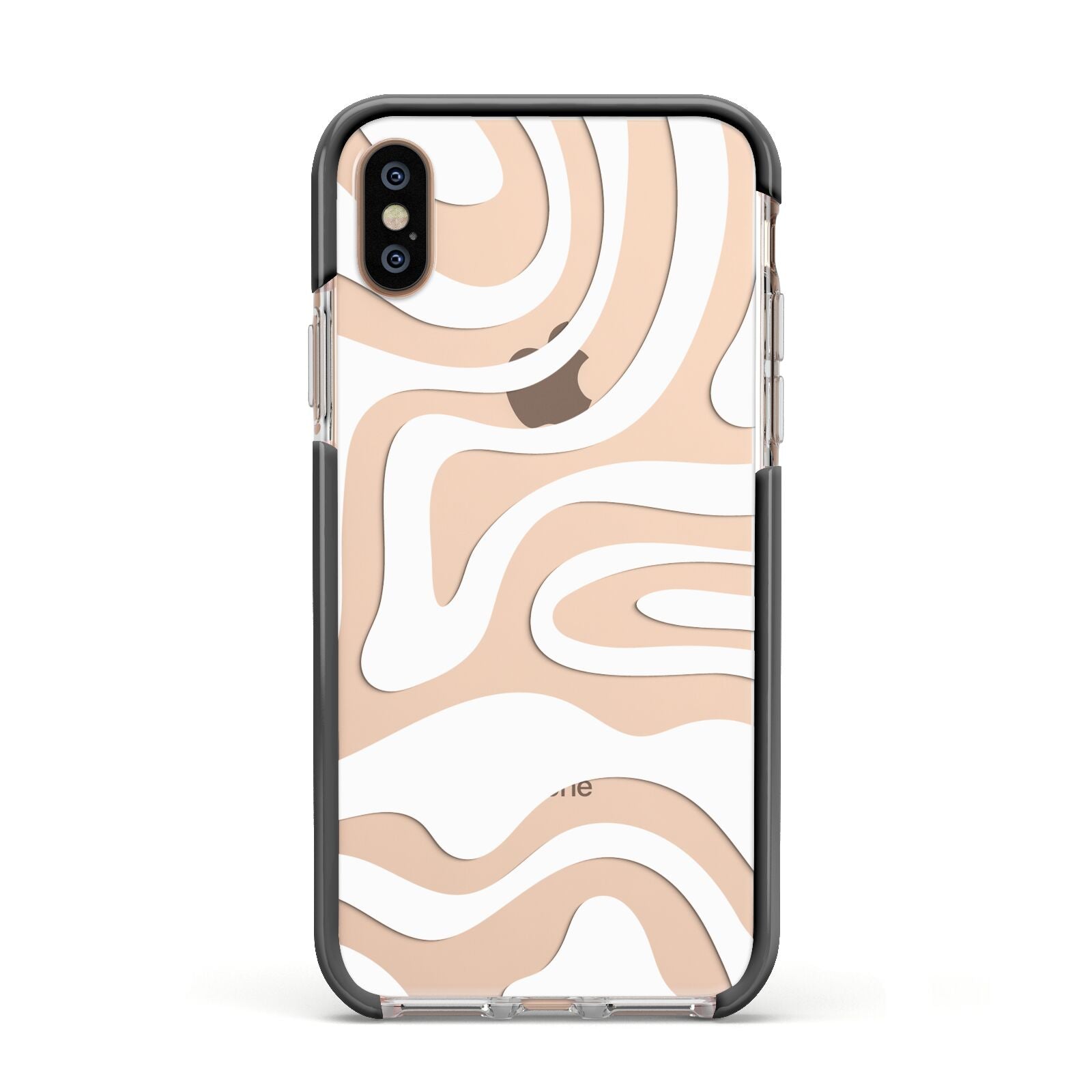 White Swirl Apple iPhone Xs Impact Case Black Edge on Gold Phone