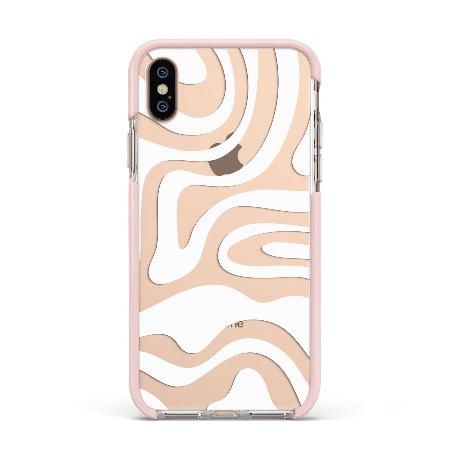 White Swirl Apple iPhone Xs Impact Case Pink Edge on Gold Phone