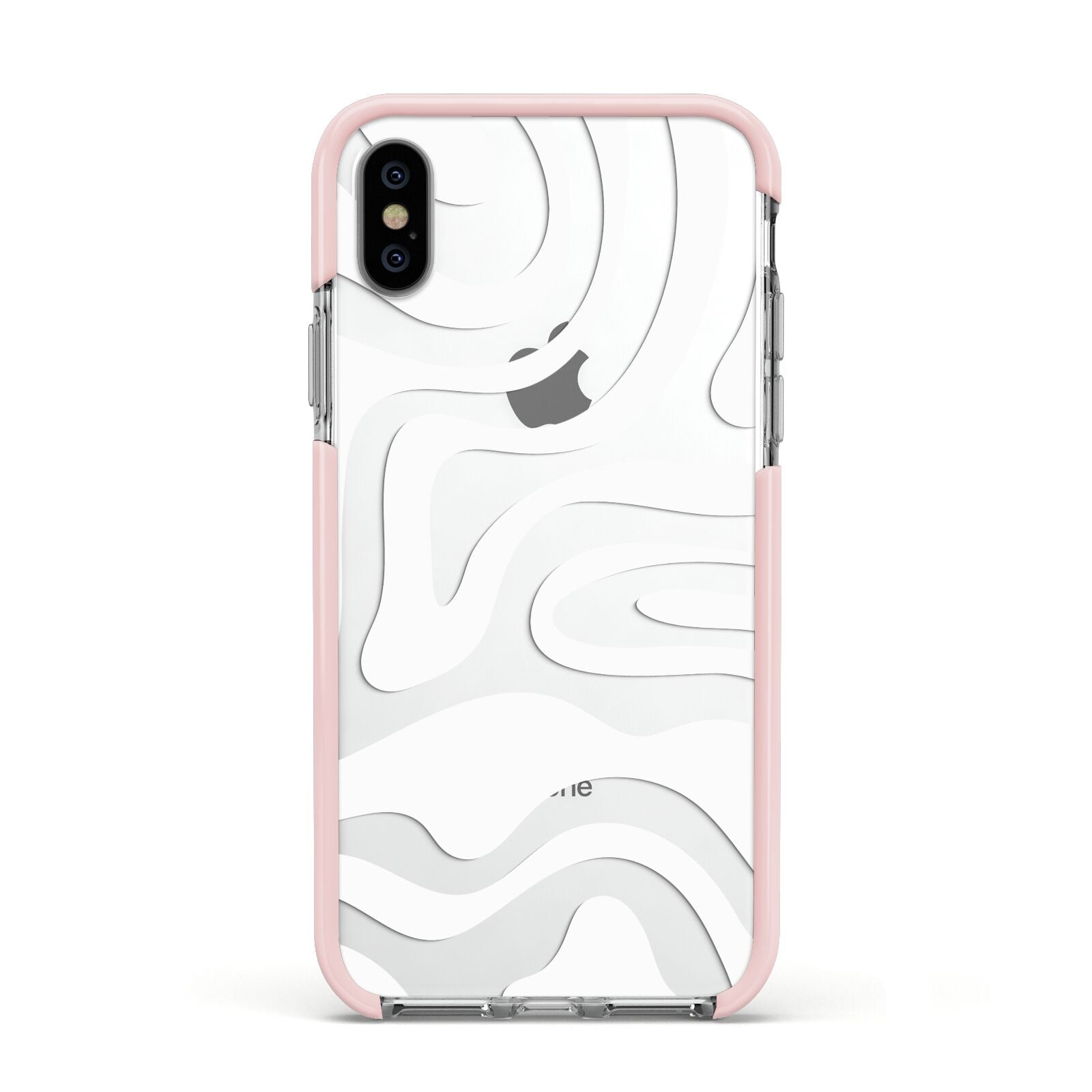 White Swirl Apple iPhone Xs Impact Case Pink Edge on Silver Phone