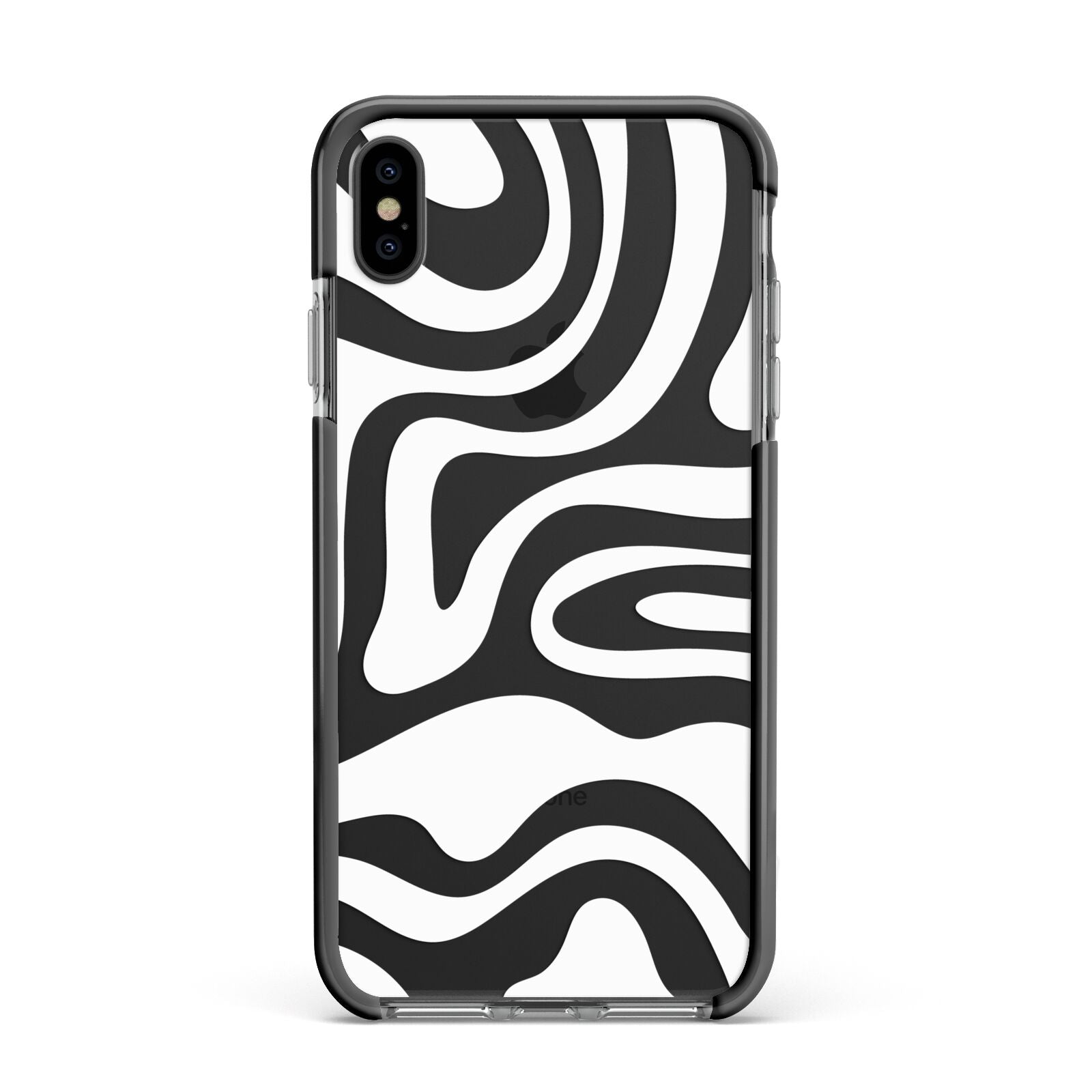 White Swirl Apple iPhone Xs Max Impact Case Black Edge on Black Phone
