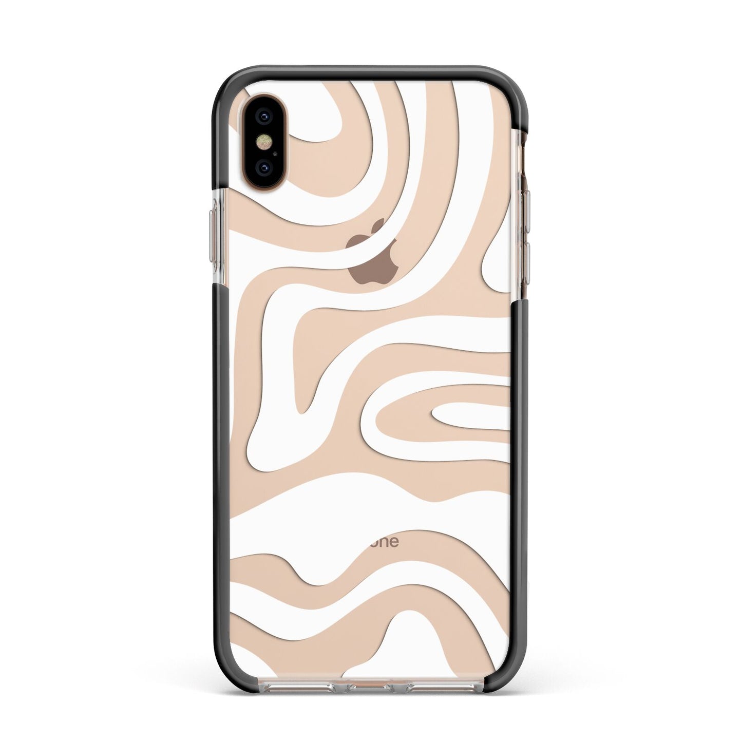 White Swirl Apple iPhone Xs Max Impact Case Black Edge on Gold Phone