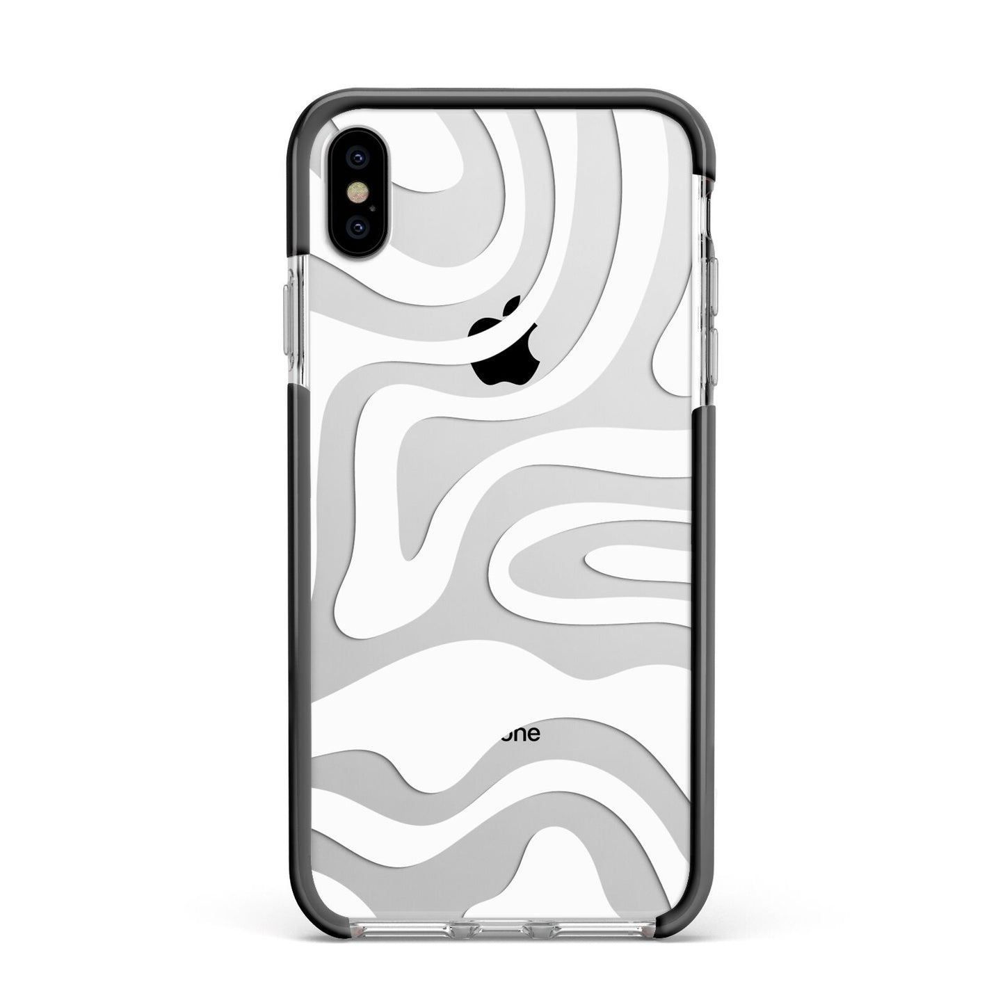 White Swirl Apple iPhone Xs Max Impact Case Black Edge on Silver Phone