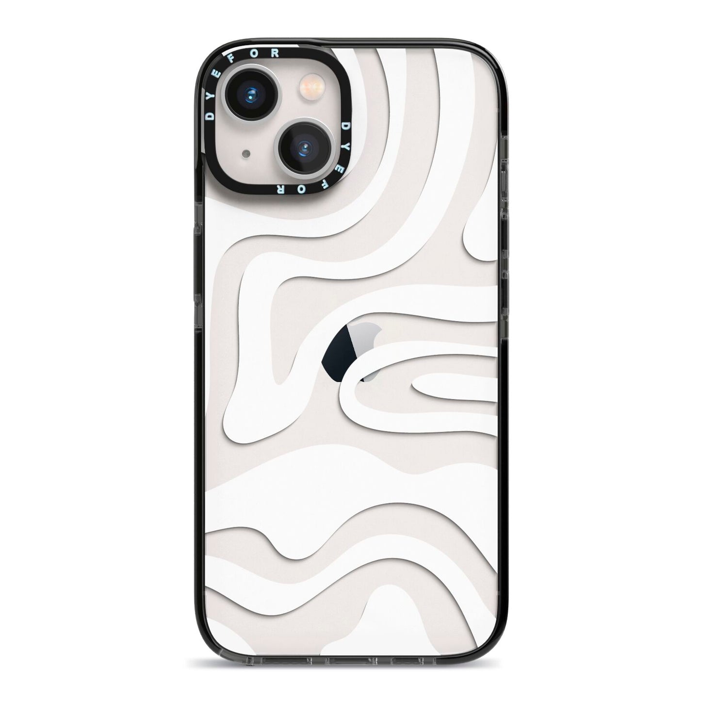 White Swirl iPhone 13 Black Impact Case on Silver phone