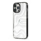 White Swirl iPhone 13 Pro Max Black Impact Case Side Angle on Silver phone