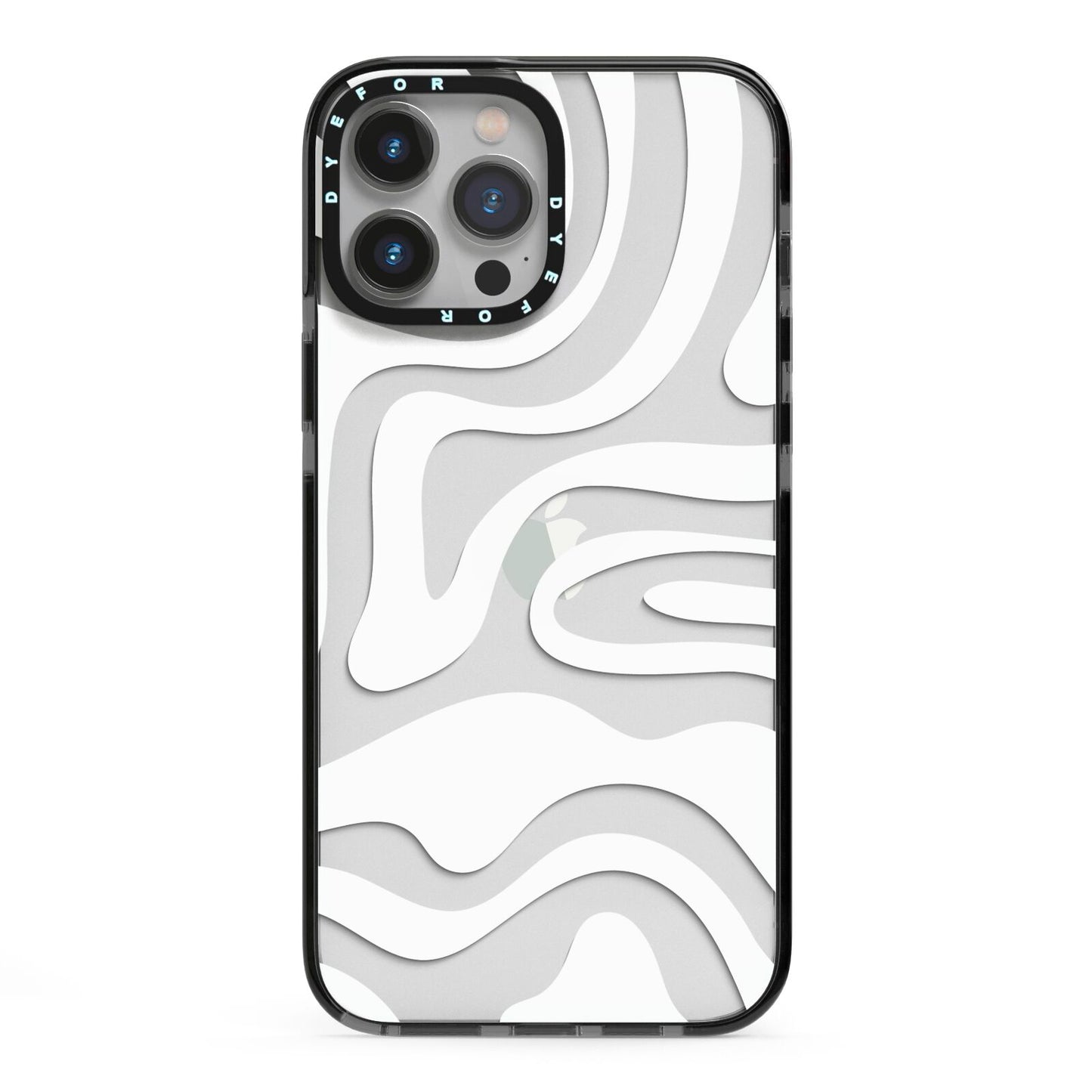 White Swirl iPhone 13 Pro Max Black Impact Case on Silver phone