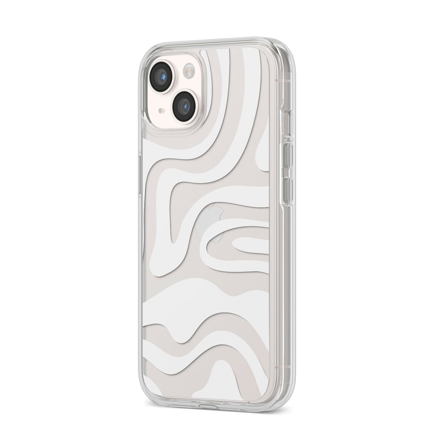 White Swirl iPhone 14 Clear Tough Case Starlight Angled Image