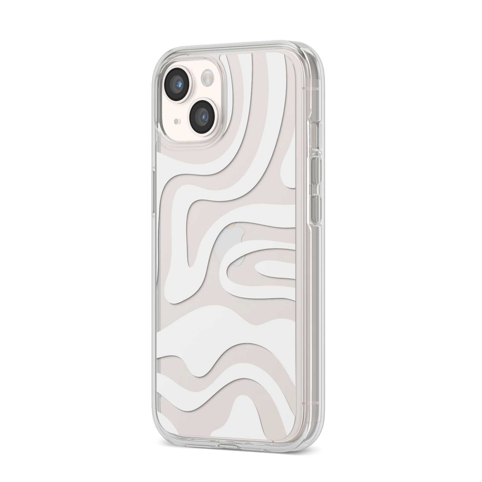 White Swirl iPhone 14 Clear Tough Case Starlight Angled Image
