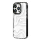 White Swirl iPhone 14 Pro Black Impact Case Side Angle on Silver phone