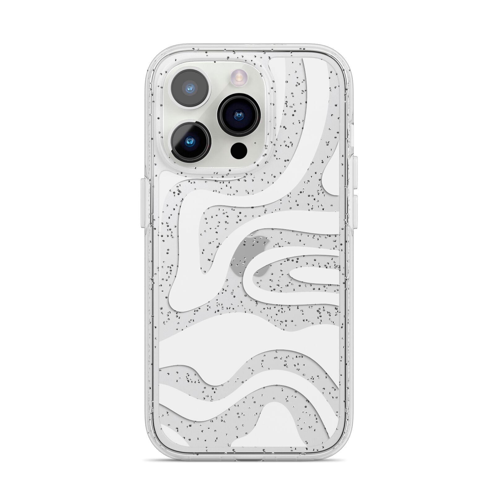 White Swirl iPhone 14 Pro Glitter Tough Case Silver