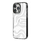 White Swirl iPhone 14 Pro Max Black Impact Case Side Angle on Silver phone