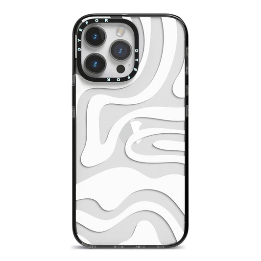 White Swirl iPhone 14 Pro Max Black Impact Case on Silver phone