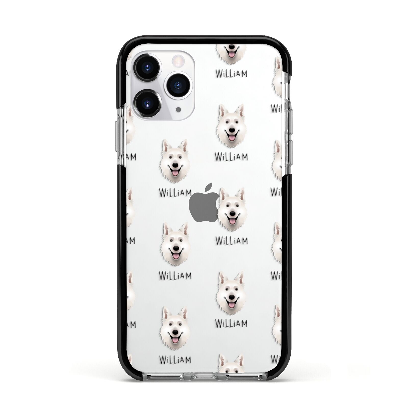 White Swiss Shepherd Dog Icon with Name Apple iPhone 11 Pro in Silver with Black Impact Case