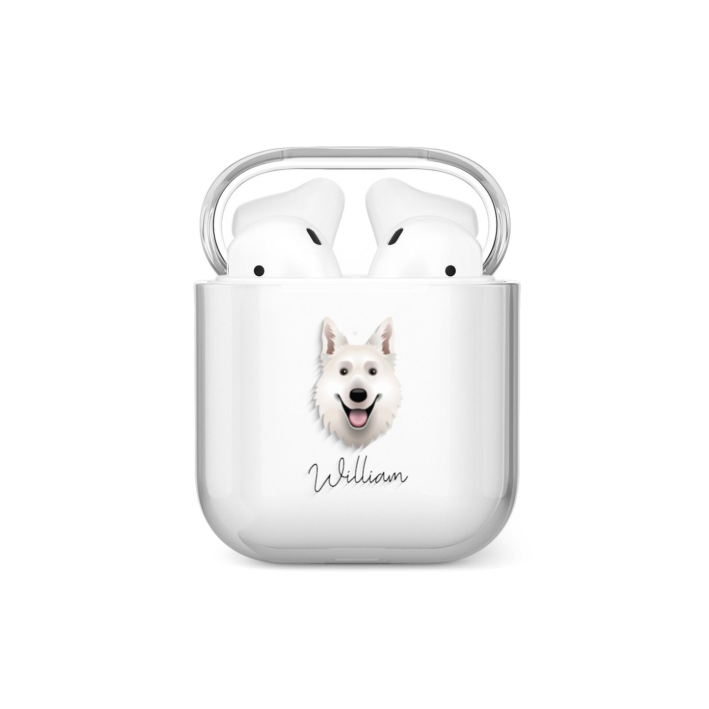 White Swiss Shepherd Dog Personalised AirPods Case