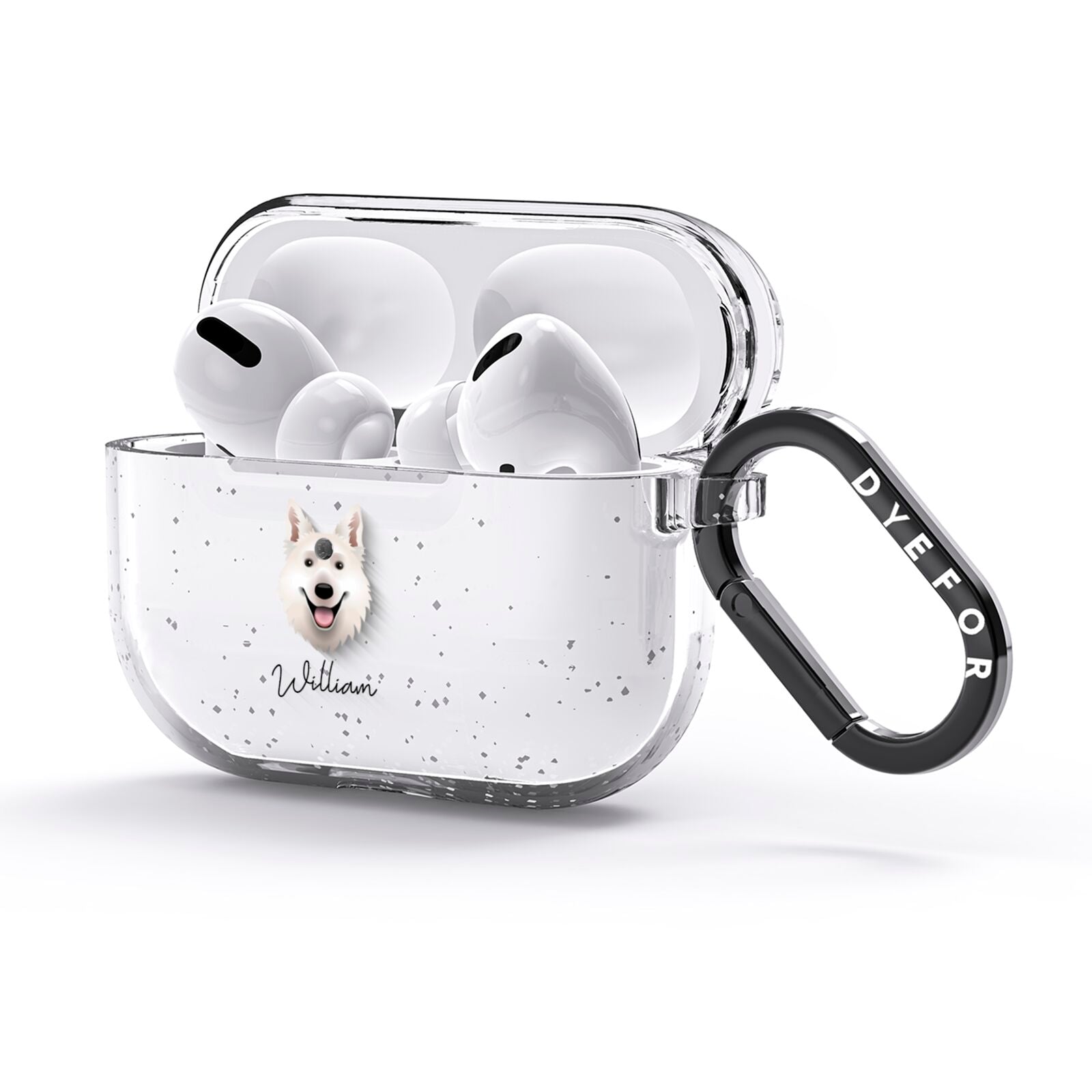 White Swiss Shepherd Dog Personalised AirPods Glitter Case 3rd Gen Side Image