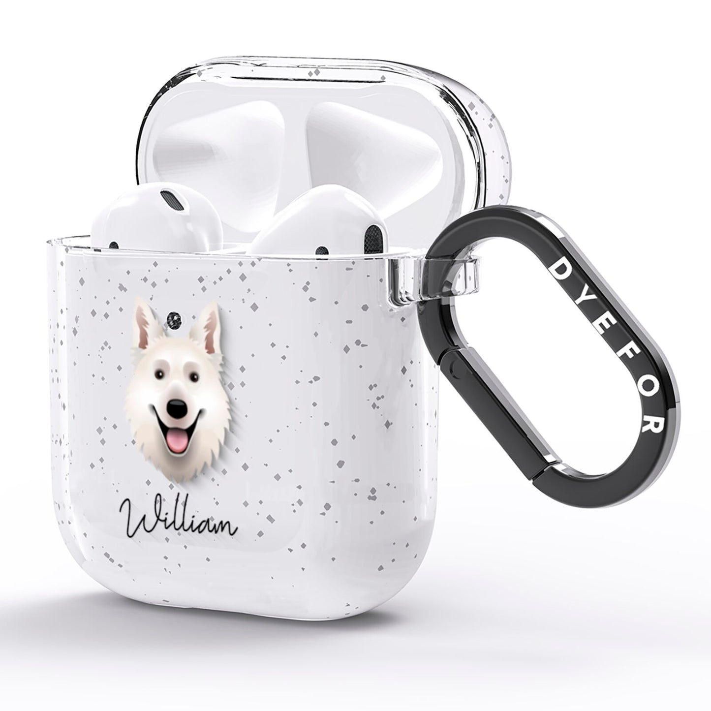 White Swiss Shepherd Dog Personalised AirPods Glitter Case Side Image