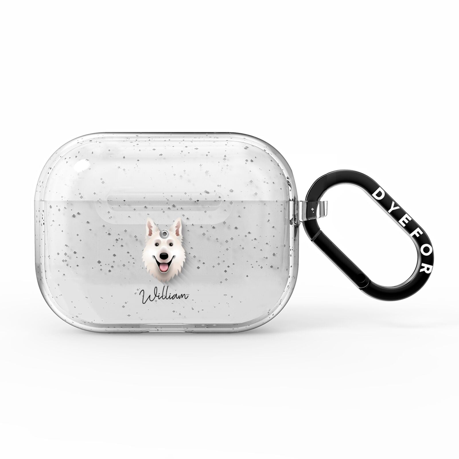 White Swiss Shepherd Dog Personalised AirPods Pro Glitter Case