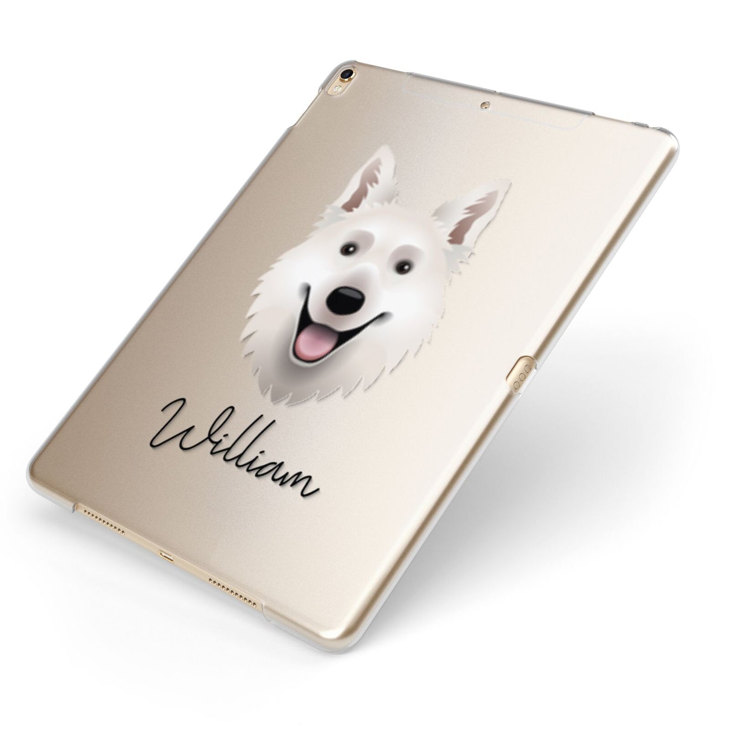White Swiss Shepherd Dog Personalised Apple iPad Case on Gold iPad Side View