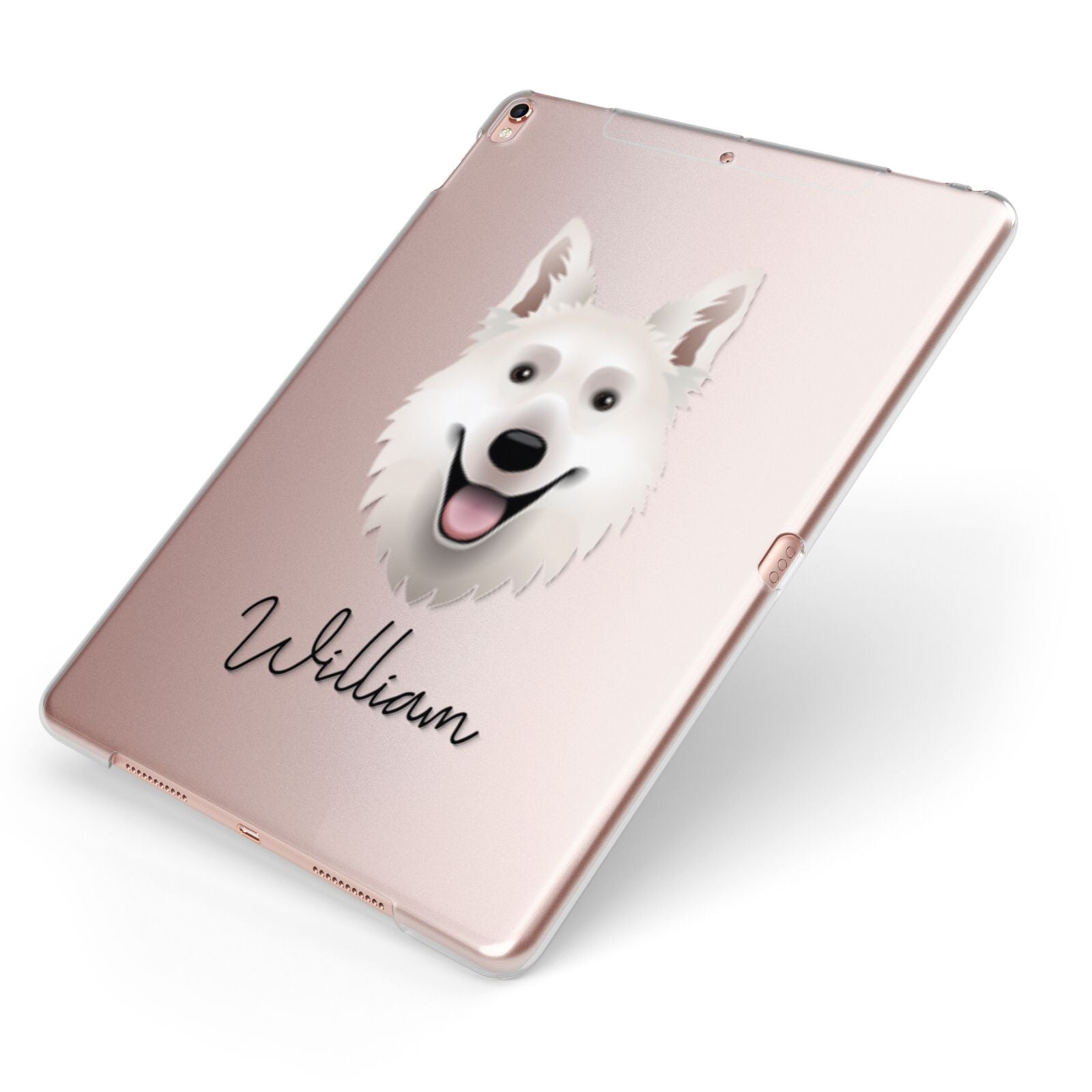 White Swiss Shepherd Dog Personalised Apple iPad Case on Rose Gold iPad Side View