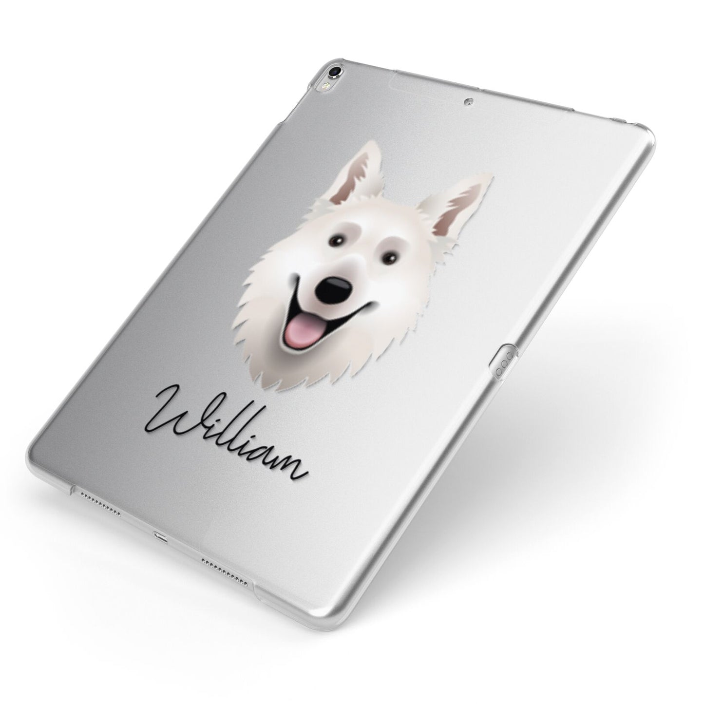 White Swiss Shepherd Dog Personalised Apple iPad Case on Silver iPad Side View