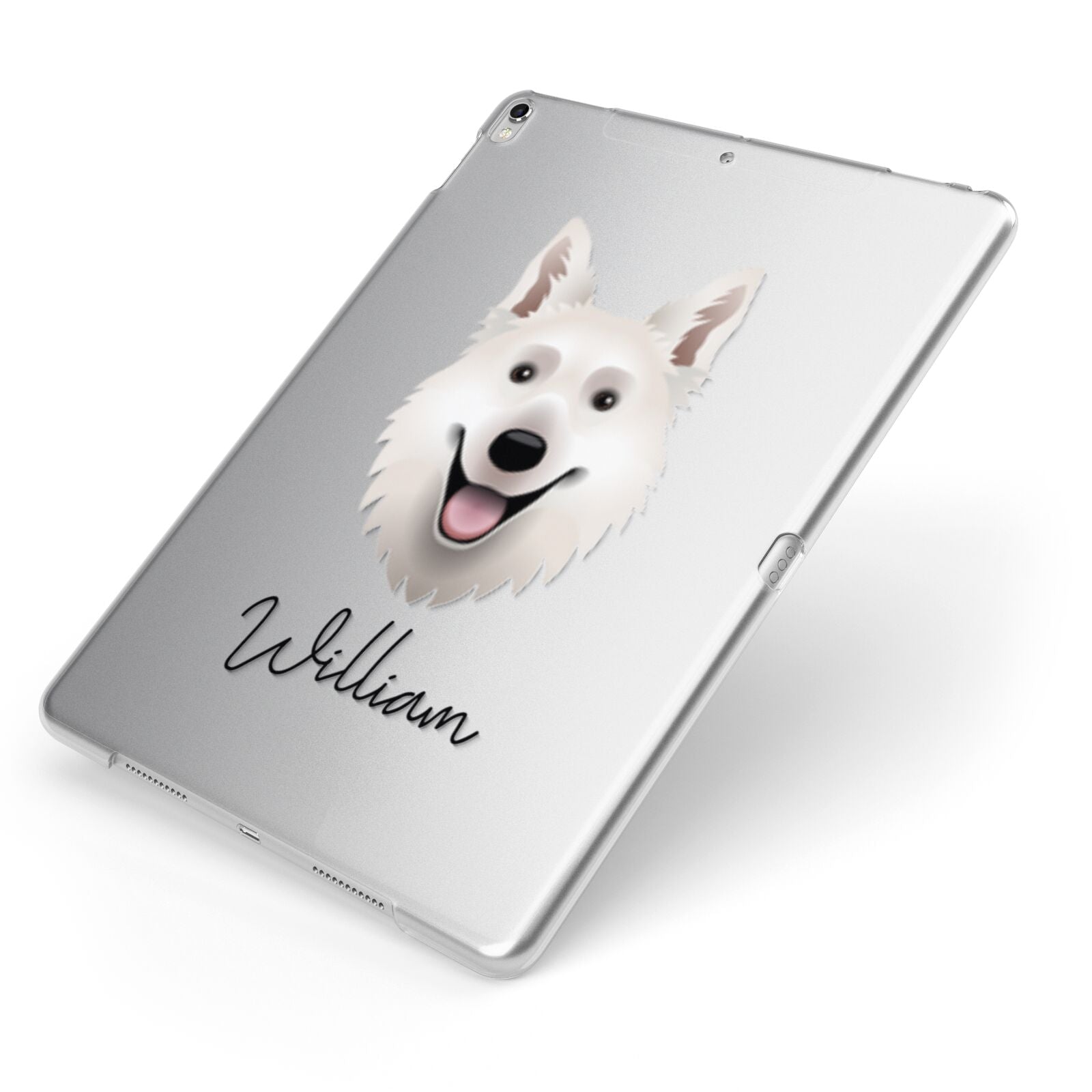 White Swiss Shepherd Dog Personalised Apple iPad Case on Silver iPad Side View