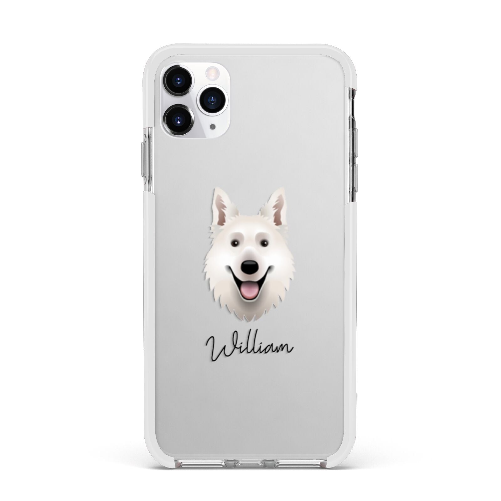 White Swiss Shepherd Dog Personalised Apple iPhone 11 Pro Max in Silver with White Impact Case