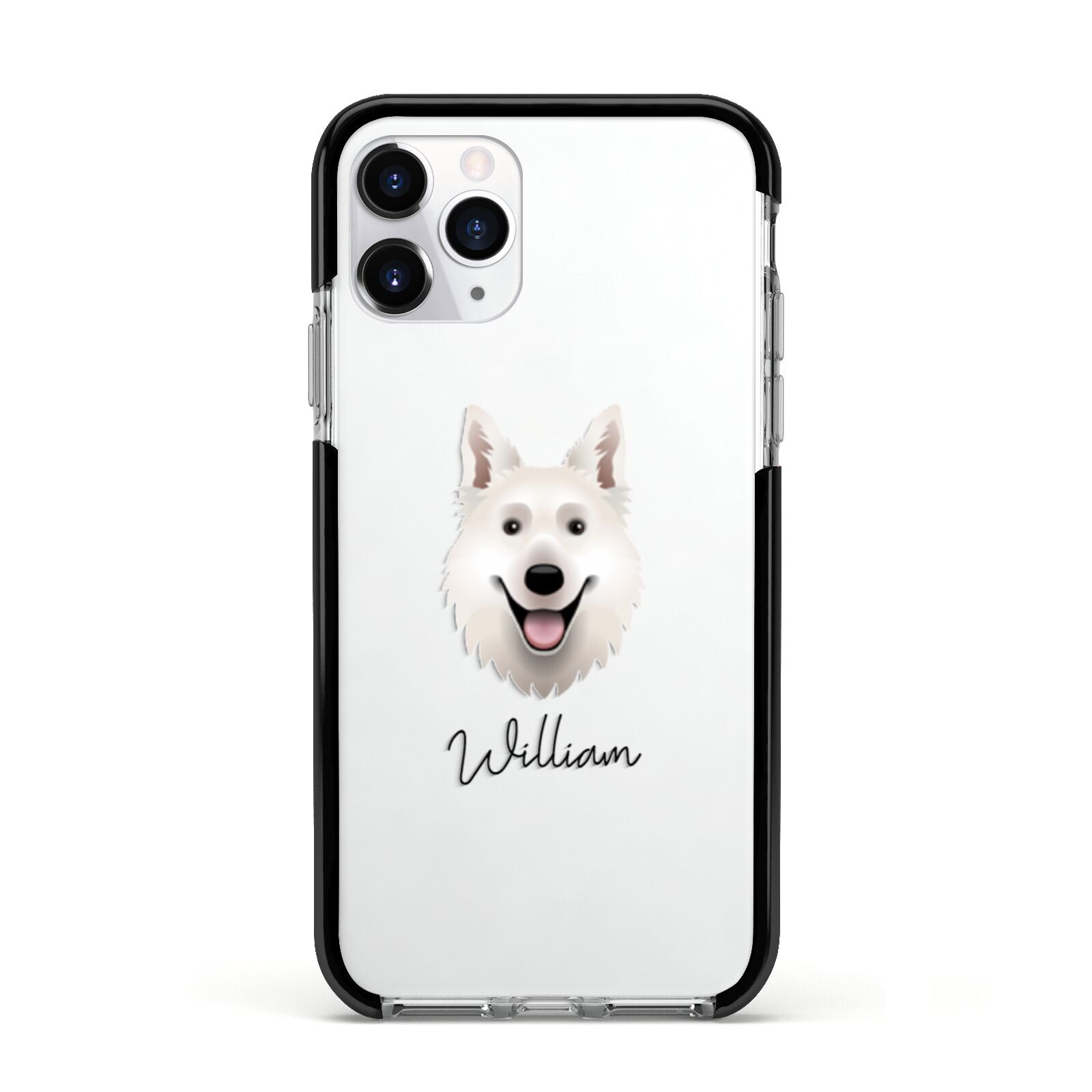 White Swiss Shepherd Dog Personalised Apple iPhone 11 Pro in Silver with Black Impact Case