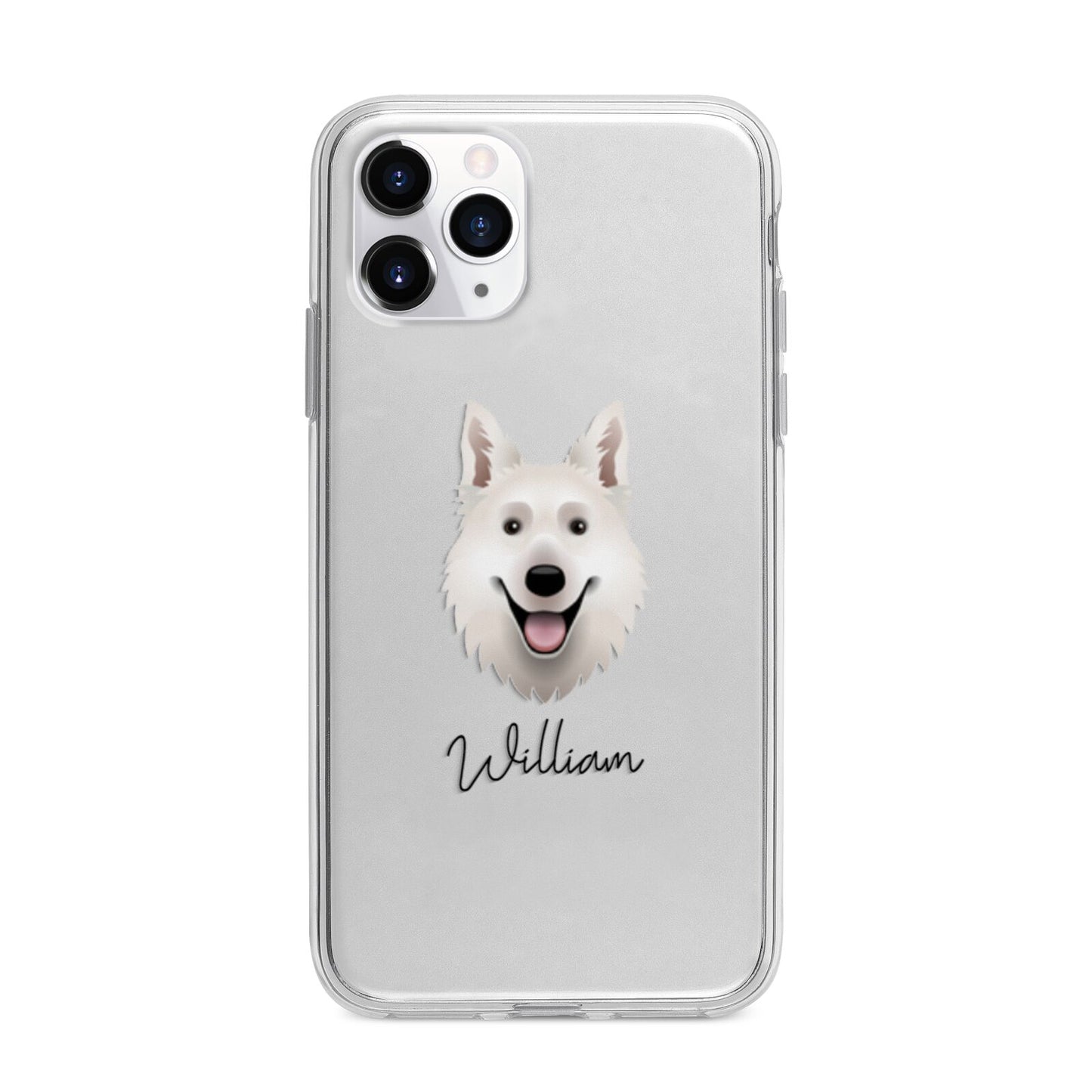 White Swiss Shepherd Dog Personalised Apple iPhone 11 Pro in Silver with Bumper Case