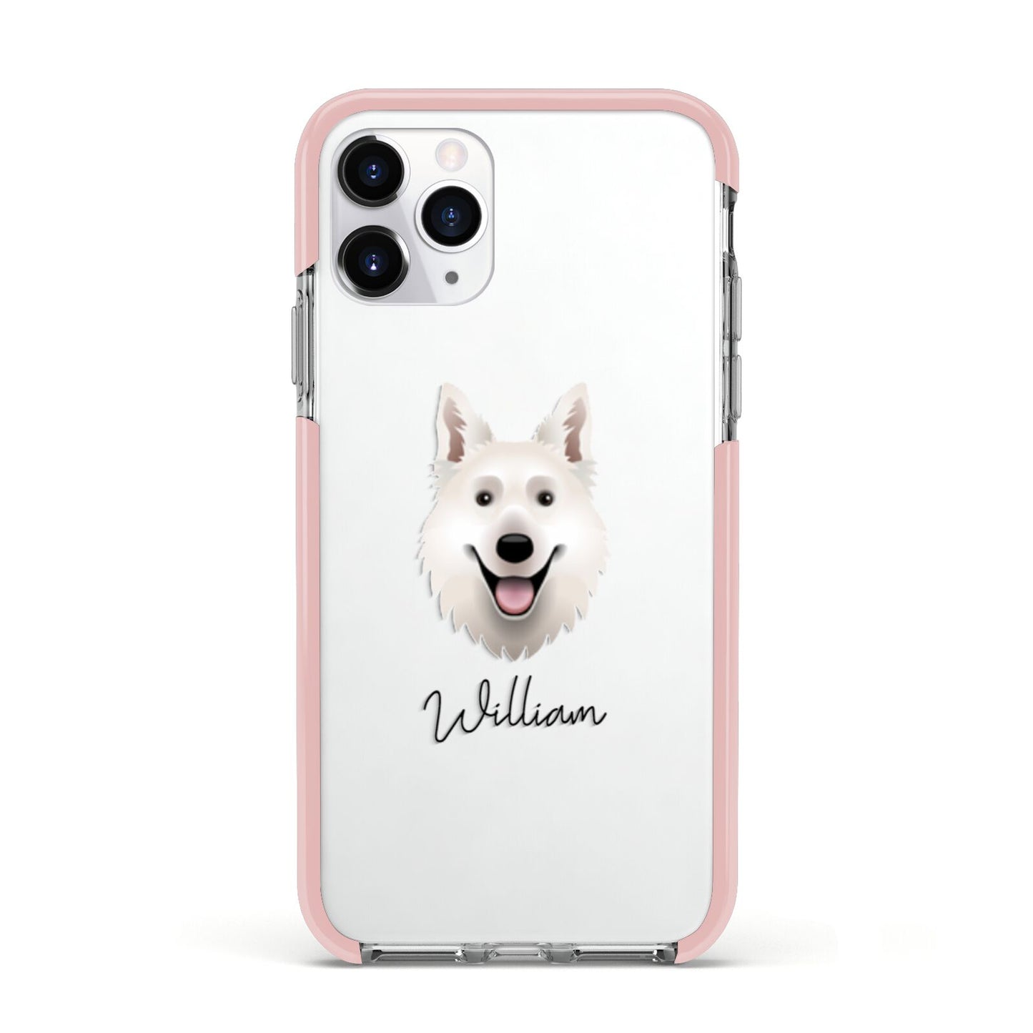 White Swiss Shepherd Dog Personalised Apple iPhone 11 Pro in Silver with Pink Impact Case