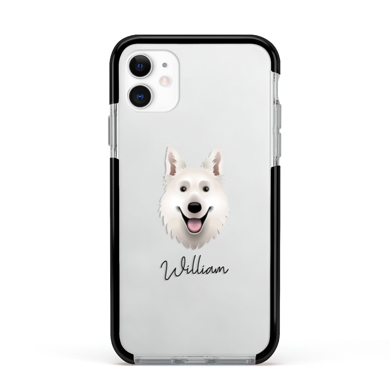 White Swiss Shepherd Dog Personalised Apple iPhone 11 in White with Black Impact Case