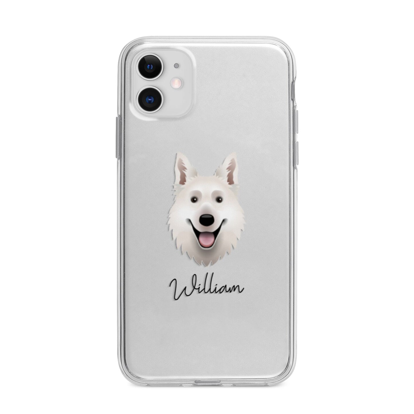 White Swiss Shepherd Dog Personalised Apple iPhone 11 in White with Bumper Case