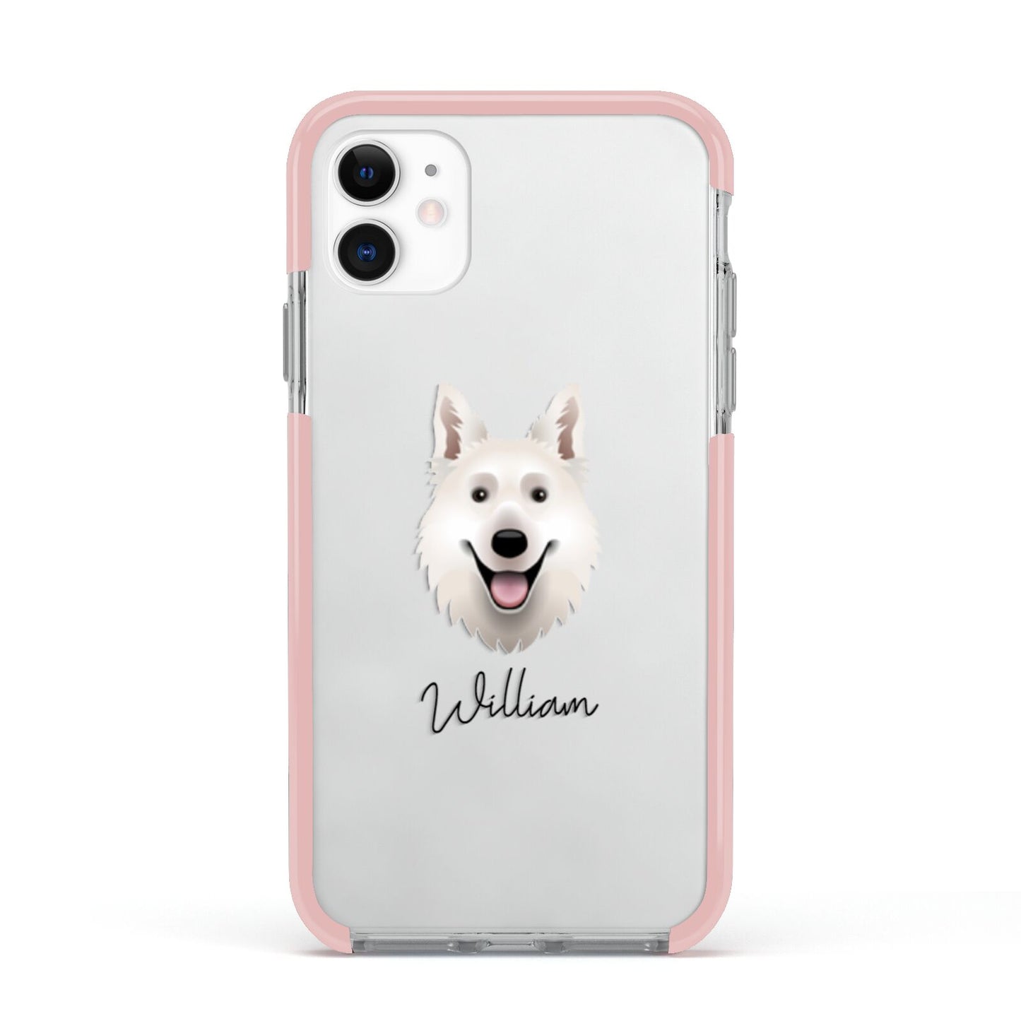 White Swiss Shepherd Dog Personalised Apple iPhone 11 in White with Pink Impact Case