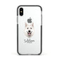 White Swiss Shepherd Dog Personalised Apple iPhone Xs Impact Case Black Edge on Silver Phone