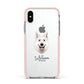 White Swiss Shepherd Dog Personalised Apple iPhone Xs Impact Case Pink Edge on Silver Phone