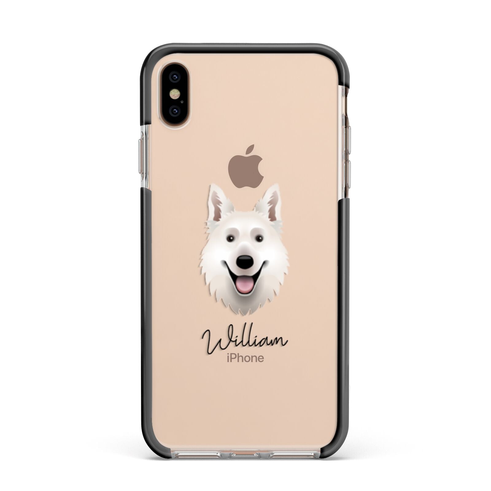 White Swiss Shepherd Dog Personalised Apple iPhone Xs Max Impact Case Black Edge on Gold Phone