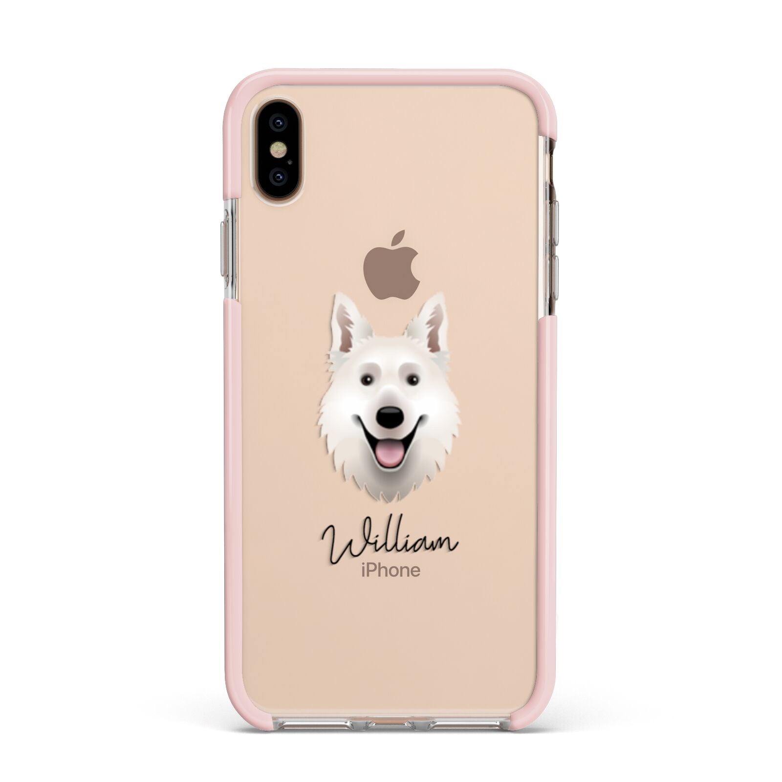 White Swiss Shepherd Dog Personalised Apple iPhone Xs Max Impact Case Pink Edge on Gold Phone