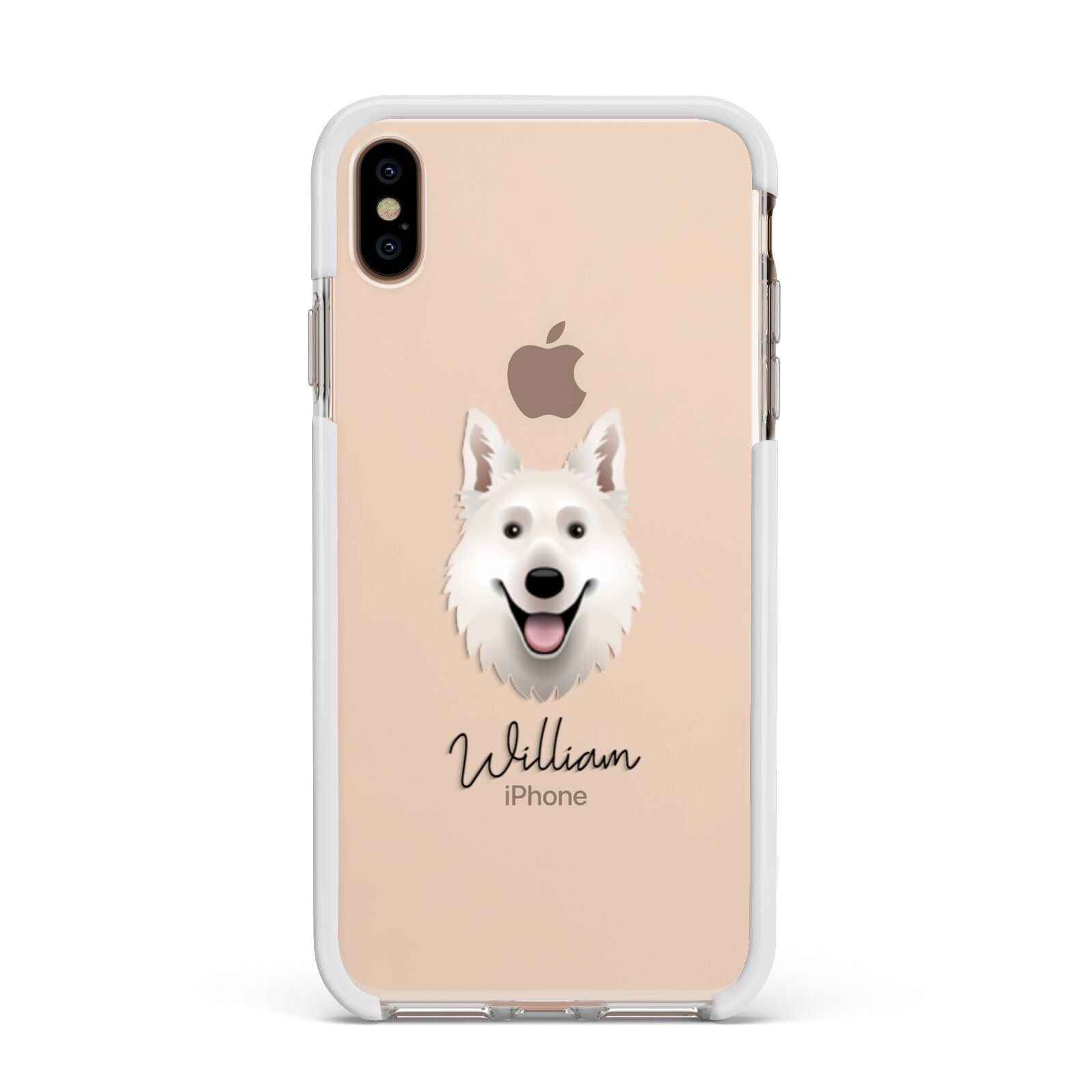 White Swiss Shepherd Dog Personalised Apple iPhone Xs Max Impact Case White Edge on Gold Phone