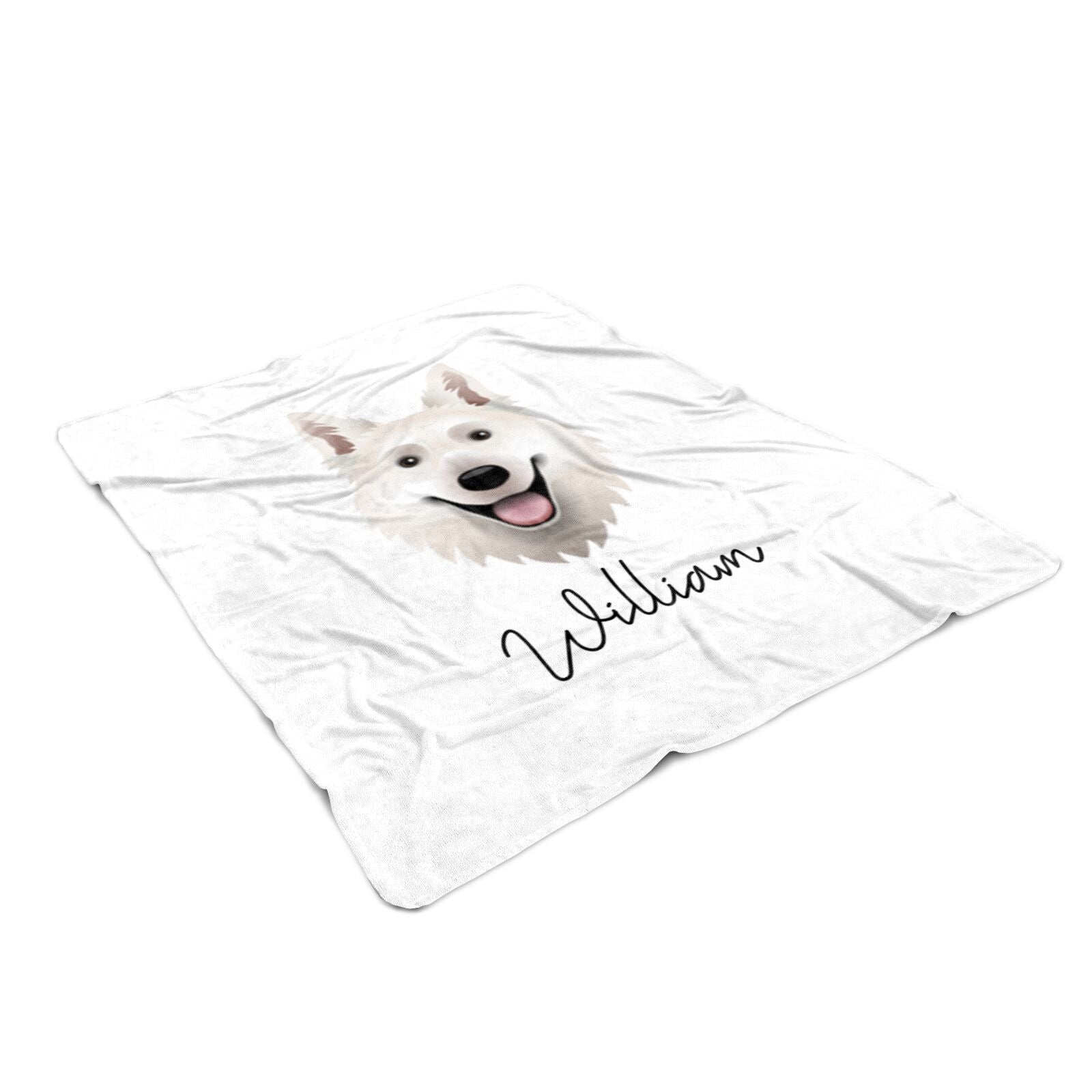 White Swiss Shepherd Dog Personalised Medium Fleece Blankets