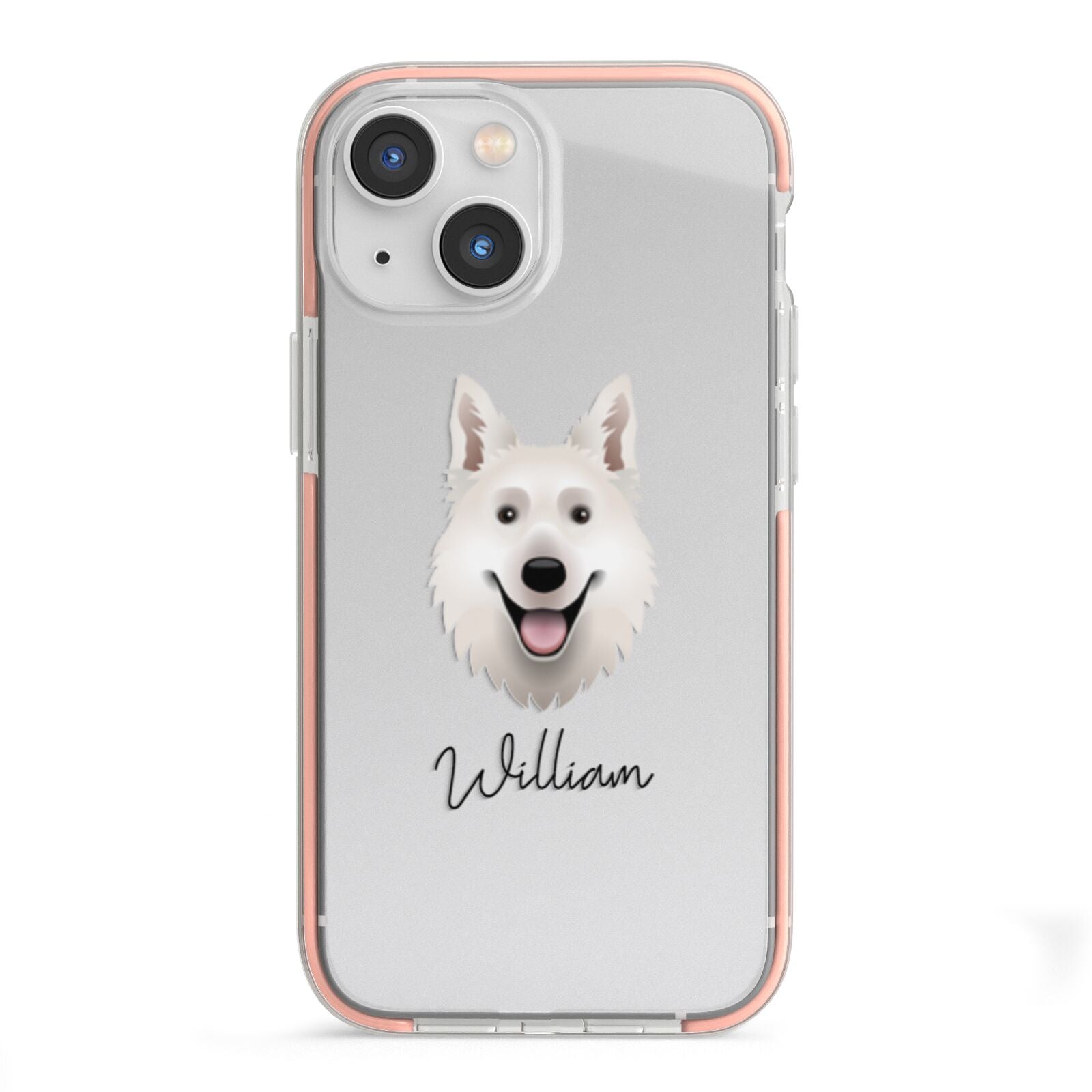 White Swiss Shepherd Dog Personalised iPhone 13 Mini TPU Impact Case with Pink Edges