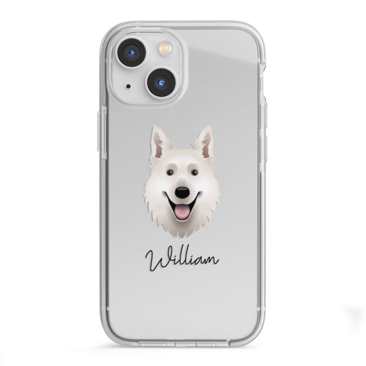 White Swiss Shepherd Dog Personalised iPhone 13 Mini TPU Impact Case with White Edges