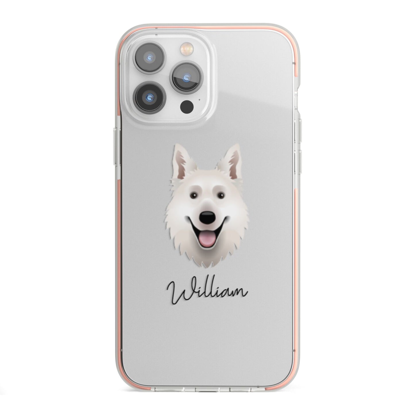 White Swiss Shepherd Dog Personalised iPhone 13 Pro Max TPU Impact Case with Pink Edges