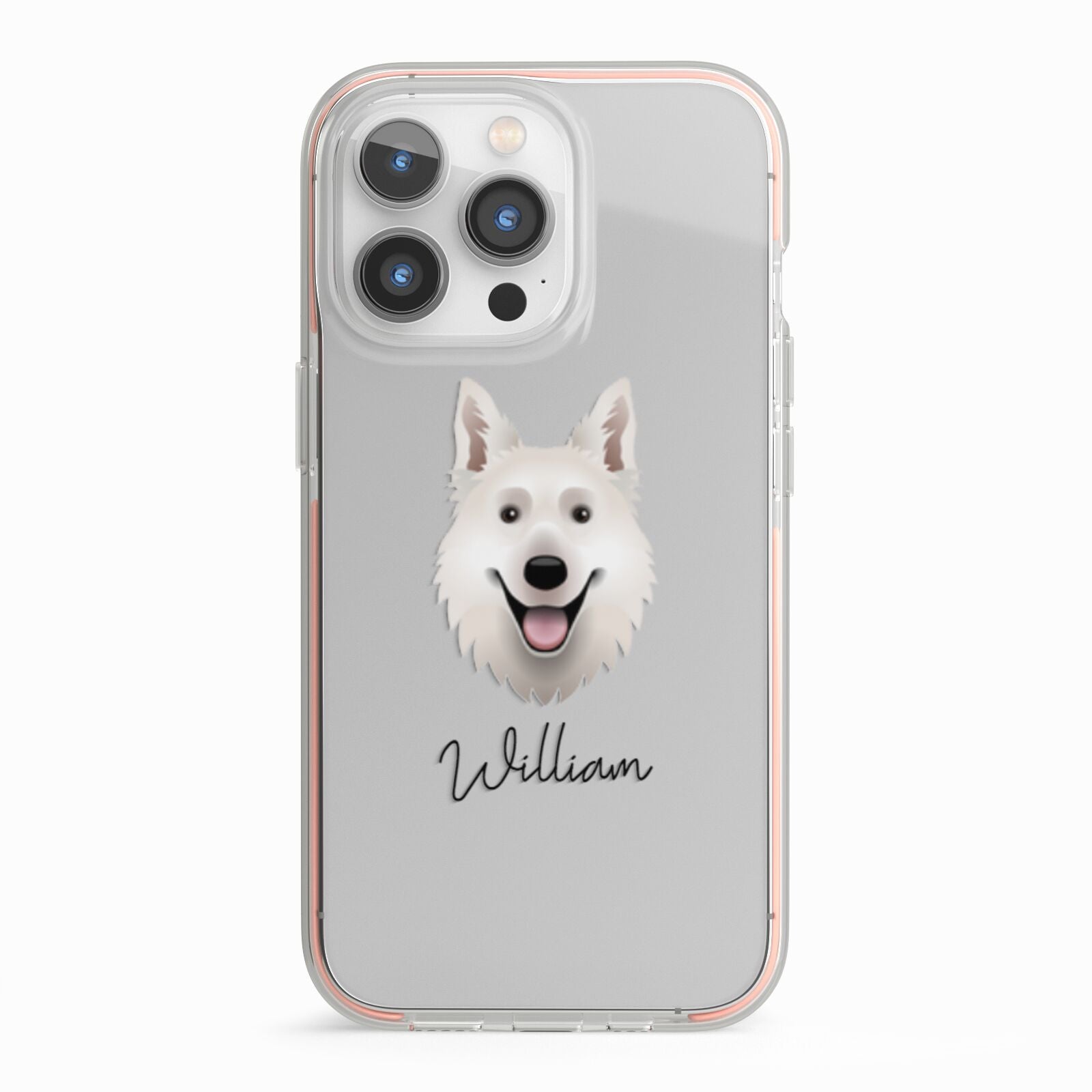 White Swiss Shepherd Dog Personalised iPhone 13 Pro TPU Impact Case with Pink Edges
